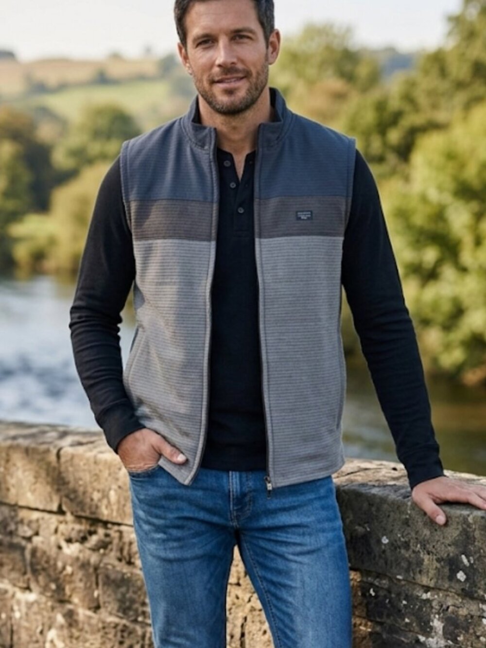 Travis Mathew Easy Out Insulted Full Zip Golf Vest Blue Gray Topper Gorpcore M